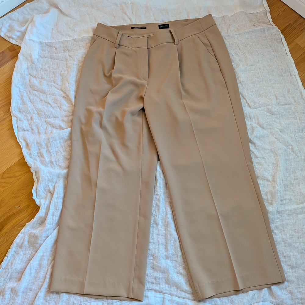 Talbots Tan Straight Leg Pants size 14 W 91 % Polyester 9% Spandex